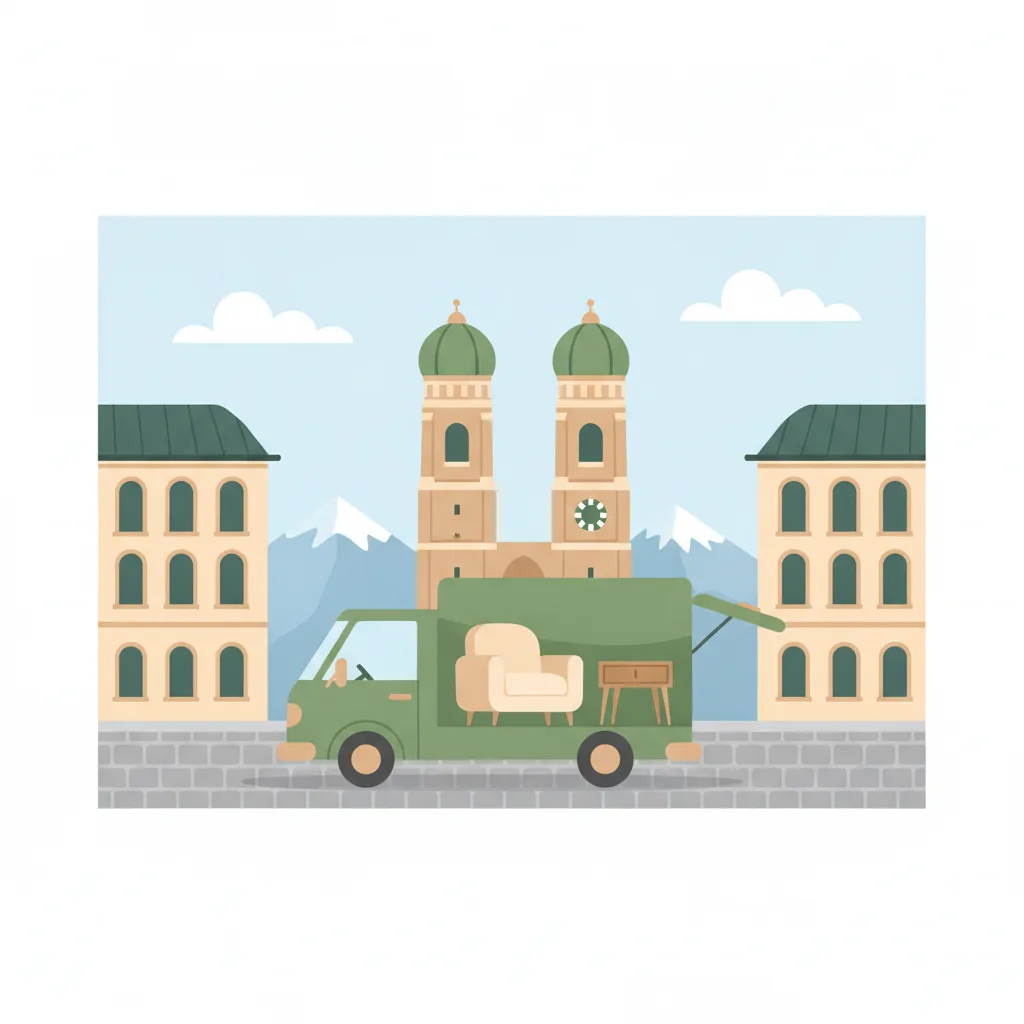 Beladener Transporter der Beiladungs-Spedition vor Münchner Altbau-Kulisse